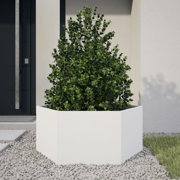 vidaXL plantekasse 104x90x45 cm sekskantet stål hvid