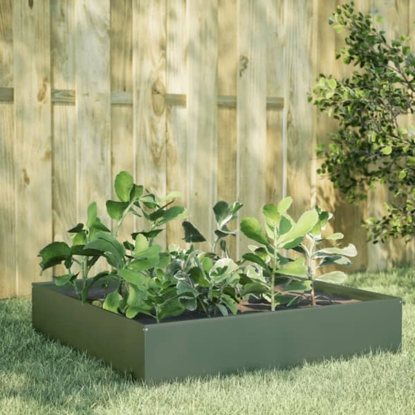 vidaXL Høybed olivengrønn 100x100x33,5 cm stål