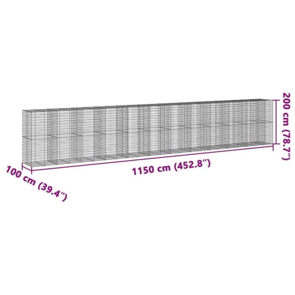 vidaXL Gabionkurv med deksel 1150x100x200 cm galvanisert jern
