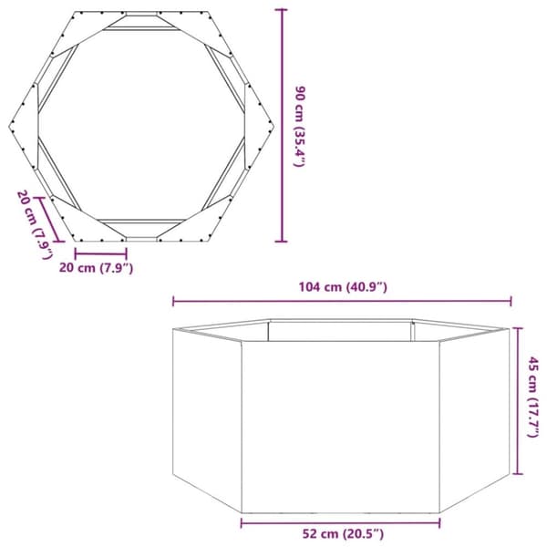 vidaXL Plantekasse antrasitt sekskantet 104x90x45 cm stål