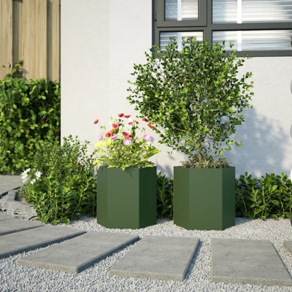 vidaXL Plantekasser 2 stk svart sekskantet 46x40x45 cm stål