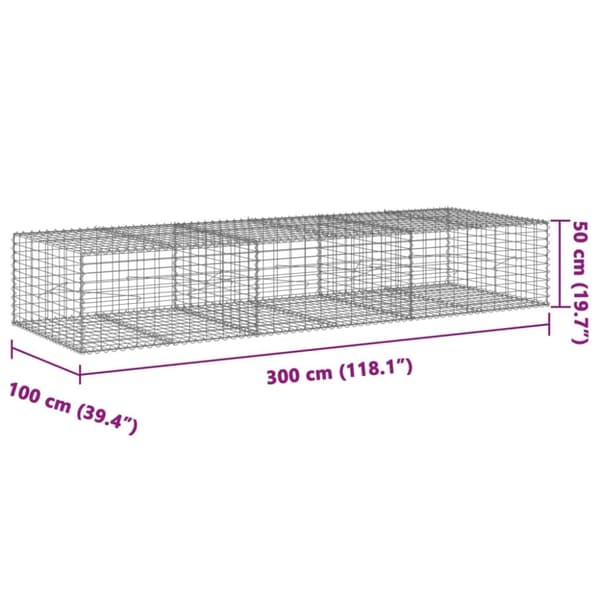 vidaXL Gabionkurv med deksel 300x100x50 cm galvanisert jern