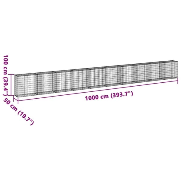 vidaXL Gabionkurv med deksel 1000x50x100 cm galvanisert jern