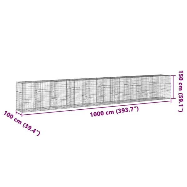 vidaXL Gabionkurv med deksel 1000x100x150 cm galvanisert jern