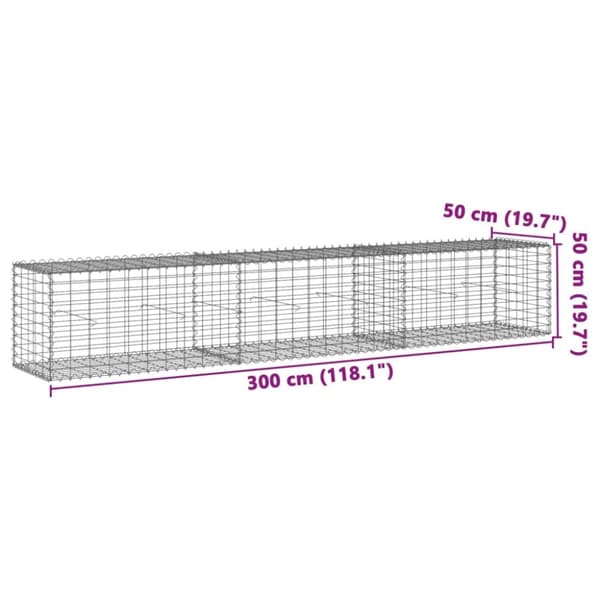 vidaXL gabionkurv med cover 300x50x50 cm galvaniseret jern