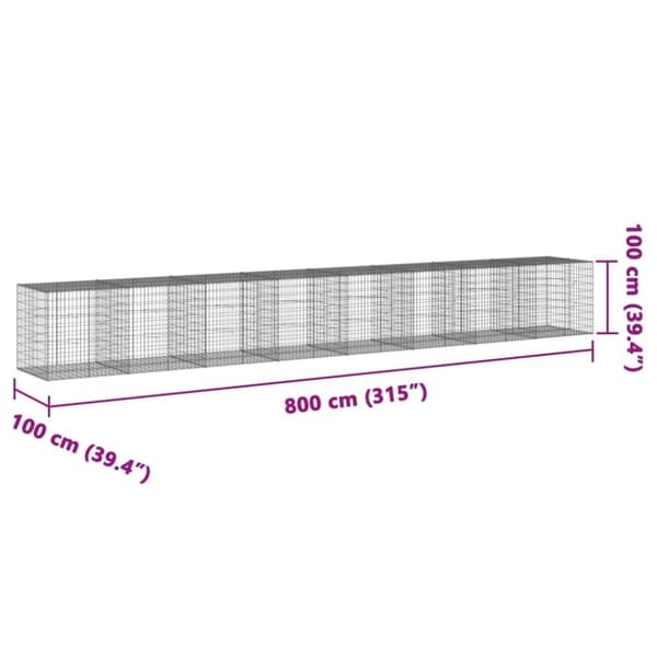 vidaXL gabionkurv med cover 800x100x100 cm galvaniseret jern