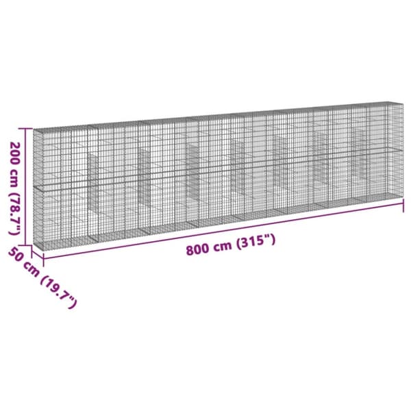 vidaXL gabionkurv med cover 800x50x200 cm galvaniseret jern