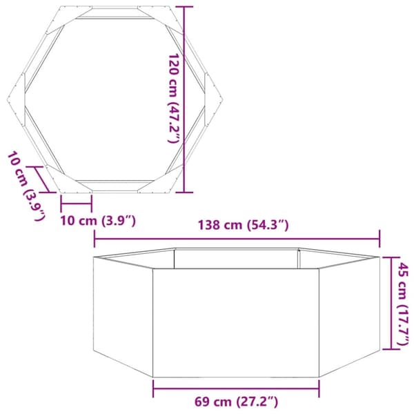 vidaXL Plantekasse antrasitt sekskantet 138x120x45 cm stål