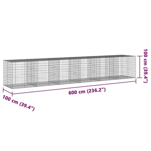 vidaXL Gabionkurv med deksel 600x100x100 cm galvanisert jern
