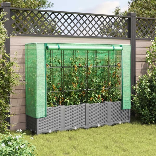 vidaXL højbed med drivhusovertræk 160x40x138 cm rattan-look