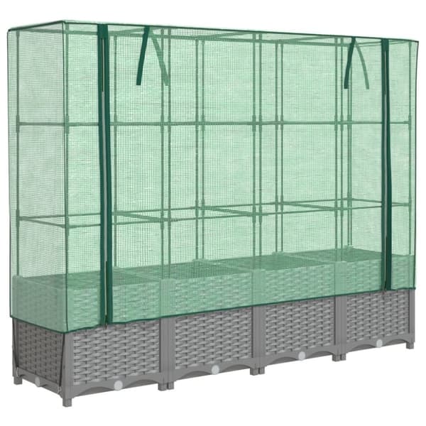 vidaXL højbed med drivhusovertræk 160x40x138 cm rattan-look
