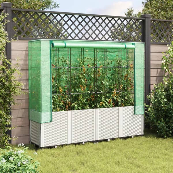 vidaXL højbed med drivhusovertræk 160x40x153 cm rattan-look