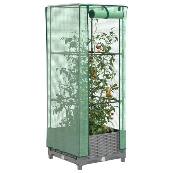 vidaXL højbed med drivhusovertræk 40x40x123 cm rattan-look