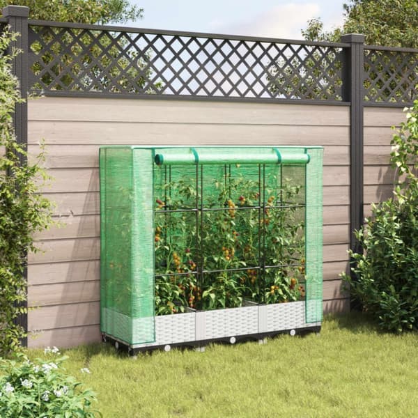 vidaXL højbed med drivhusovertræk 120x40x123 cm rattan-look