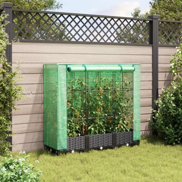 vidaXL højbed med drivhusovertræk 120x40x123 cm rattan-look