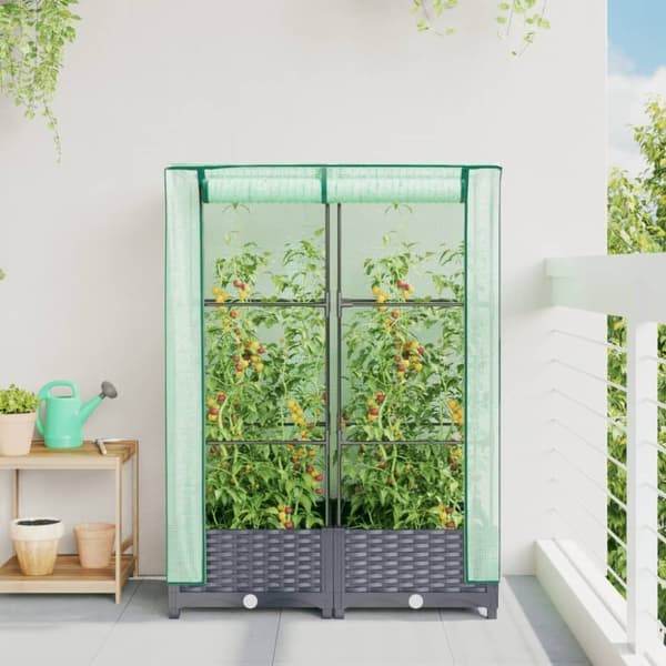 vidaXL højbed med drivhusovertræk 80x40x123 cm rattan-look