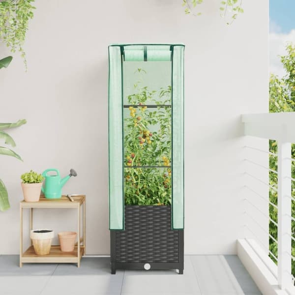 vidaXL højbed med drivhusovertræk 40x40x139 cm rattan-look