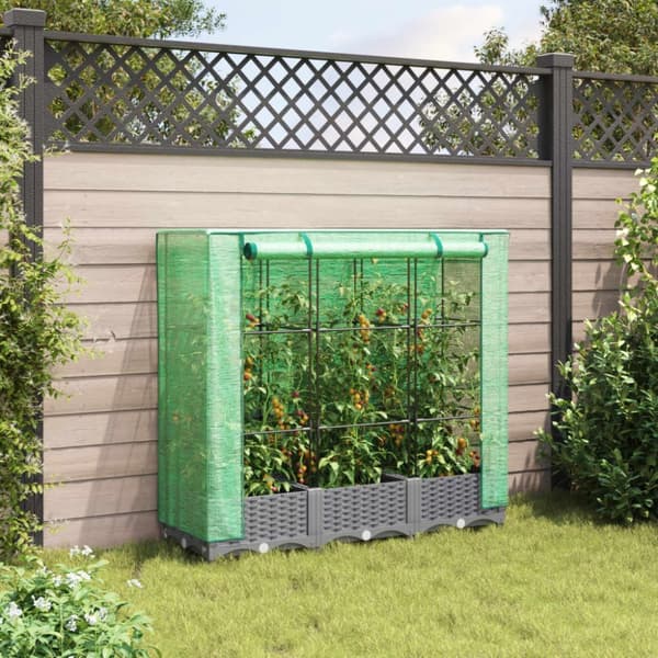 vidaXL højbed med drivhusovertræk 120x40x123 cm rattan-look