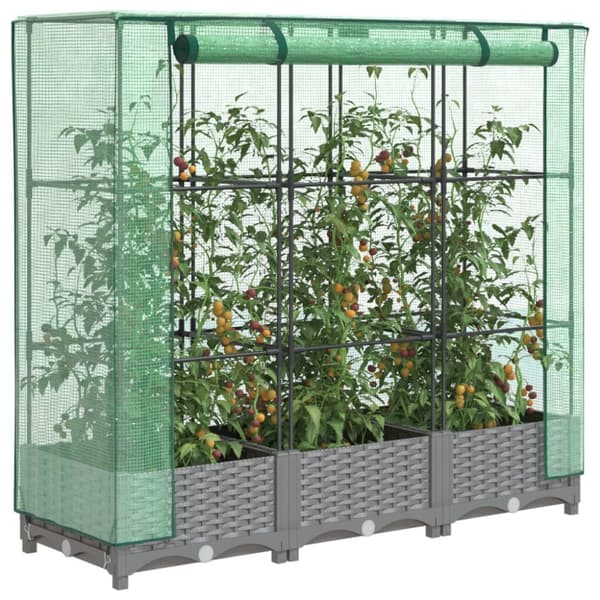 vidaXL højbed med drivhusovertræk 120x40x123 cm rattan-look