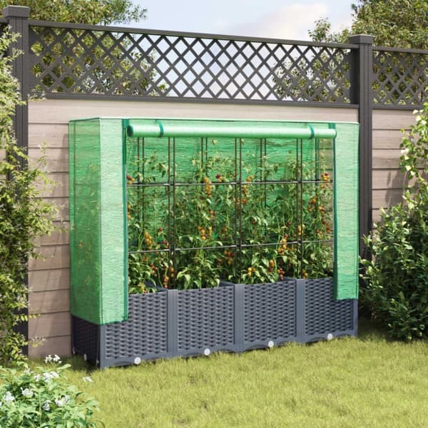 vidaXL højbed med drivhusovertræk 160x40x138 cm rattan-look
