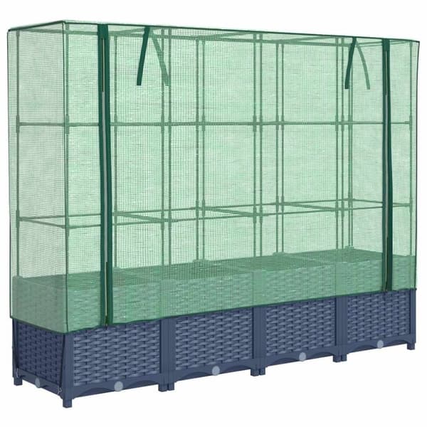 vidaXL højbed med drivhusovertræk 160x40x138 cm rattan-look