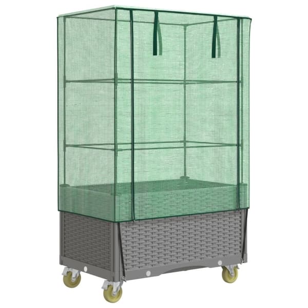 vidaXL højbed med overtræk og hjul 80x50x182 cm rattan-look