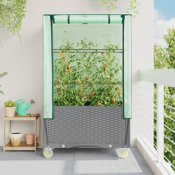 vidaXL højbed med overtræk og hjul 80x50x182 cm rattan-look