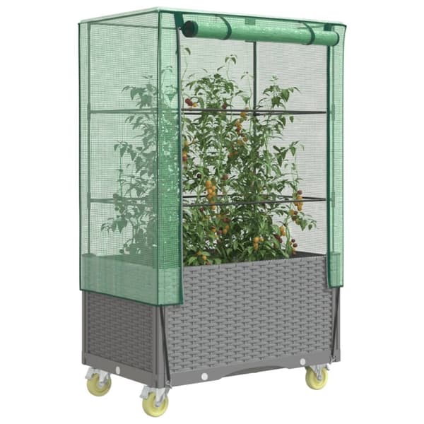 vidaXL højbed med overtræk og hjul 80x50x182 cm rattan-look