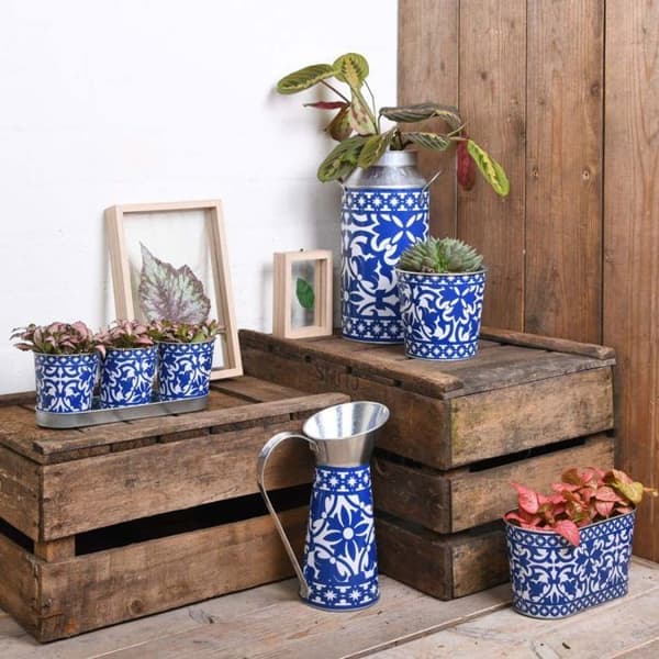 Zink planter 3 krukor cementplattor