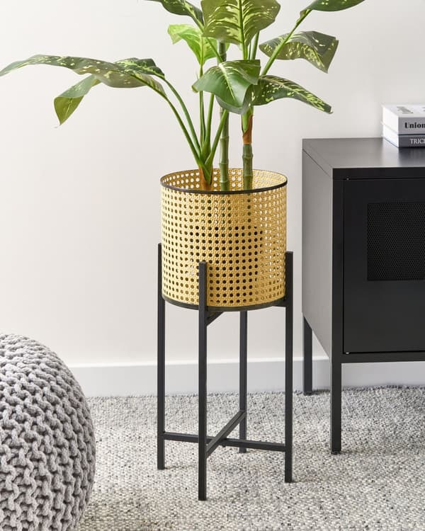 Plantestativ Beige Jern ø 25 cm Rund Blomsterkrukke på Ben Piedestal til Planter Moderne Minimalistisk Havekrukker Frostsikrer