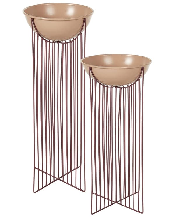 Sett med 2 blomsterpotter på stativ Rosa Metall 55/45 cm Rund form Moderne og industriell stil Innendørs Dekorasjon