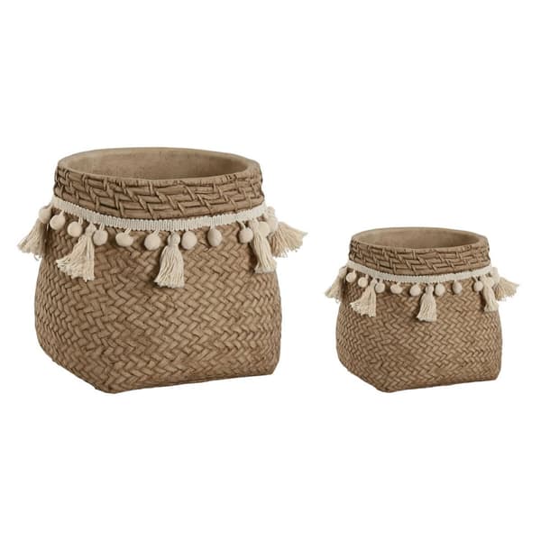 Set med planteringskärl Home ESPRIT Ljusbrun Cement Tropiskt 30 x 29 x 25 cm