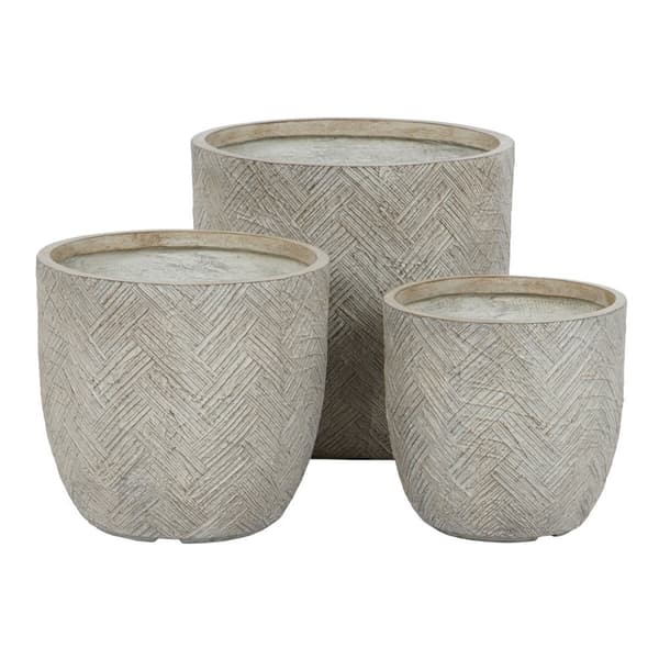 Sæt af planteredskaber Home ESPRIT Beige Glasfiber Magnesium 44,5 x 44,5 x 43 cm (3 enheder)