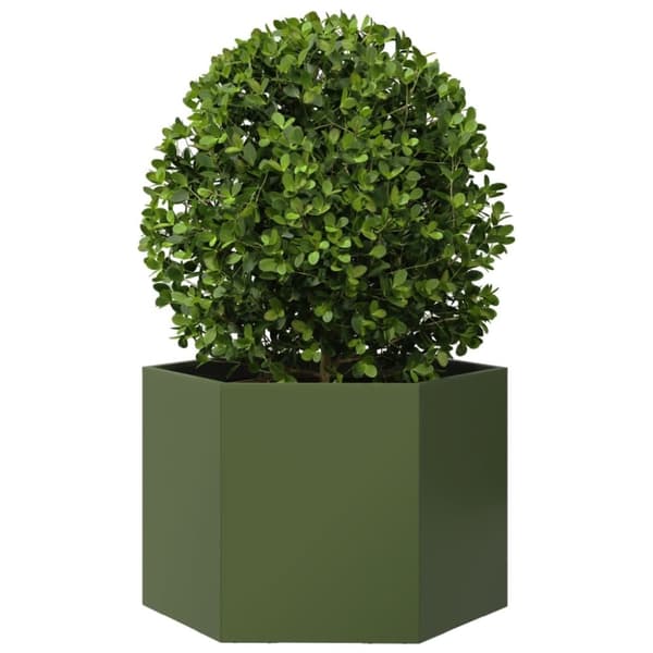 vidaXL Plantekasse olivengrønn sekskantet 69x60x45 cm stål