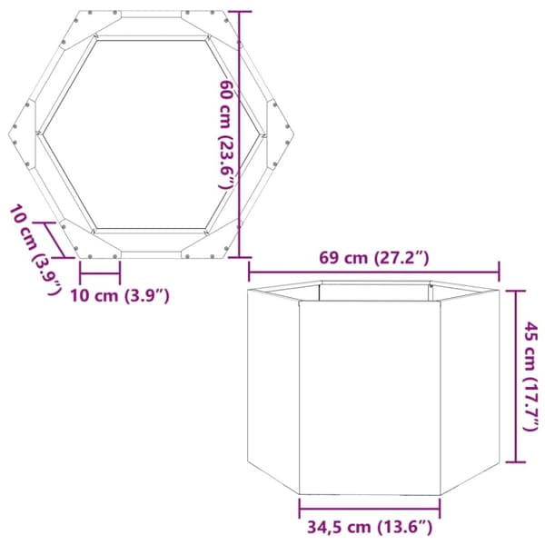 vidaXL Plantekasse olivengrønn sekskantet 69x60x45 cm stål