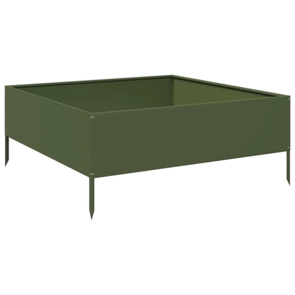 vidaXL Korotettu kukkalaatikko oliivinvihreä 100x100x25 cm teräs