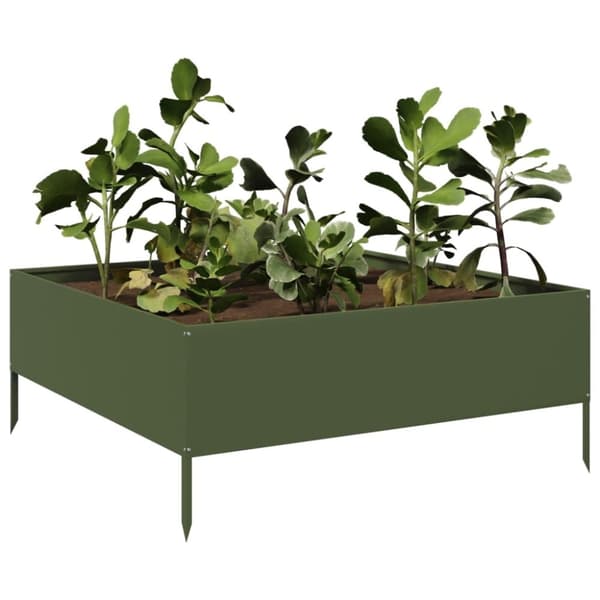 vidaXL Høybed olivengrønn 100x100x25 cm stål