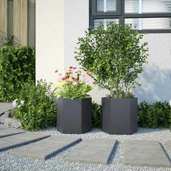 vidaXL Plantekasser 2 stk antrasitt sekskantet 46x40x45 cm stål