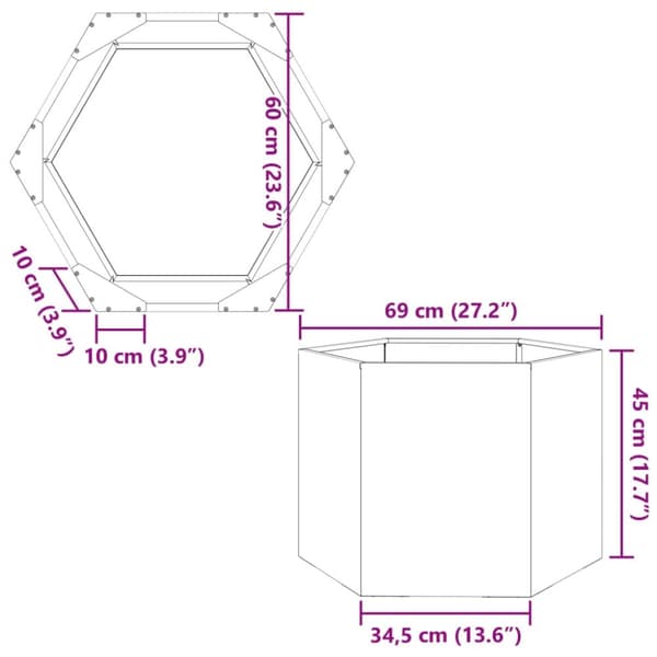 vidaXL Plantekasse antrasitt sekskantet 69x60x45 cm stål