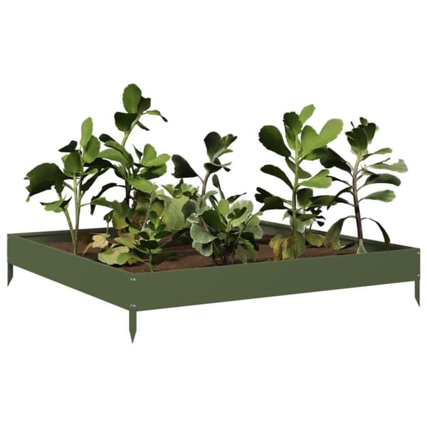 vidaXL højbed 100x100x18,5 cm stål olivengrøn