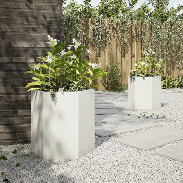 vidaXL Havekrukker 2 stk. 46x40x45 cm sekskantet stål hvid