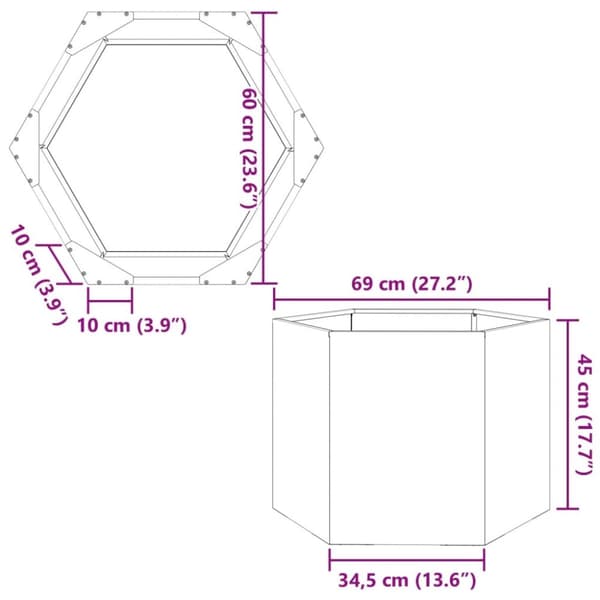 vidaXL Odlingslåda vit sexkantig 69x60x45 cm stål