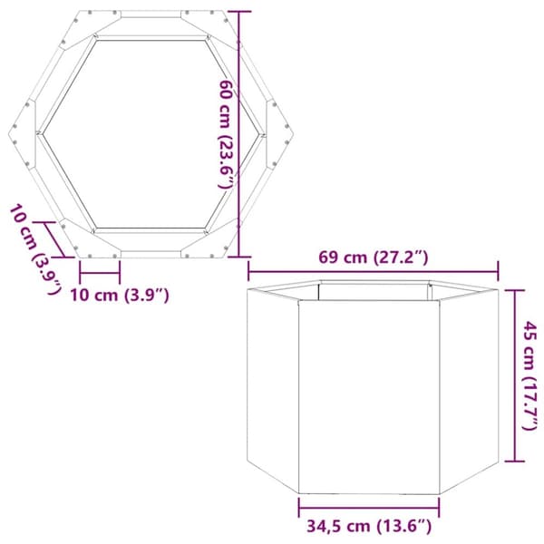 vidaXL plantekasse 69x60x45 cm sekskantet galvaniseret stål