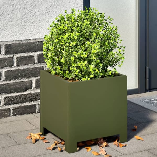 vidaXL Puutarhakukkalaatikot 2 kpl oliivinvihreä 30x30x30 cm teräs