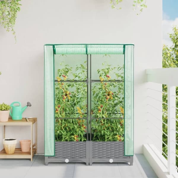 vidaXL Odlingslåda med växthusöverdrag rottinglook 80x40x123 cm