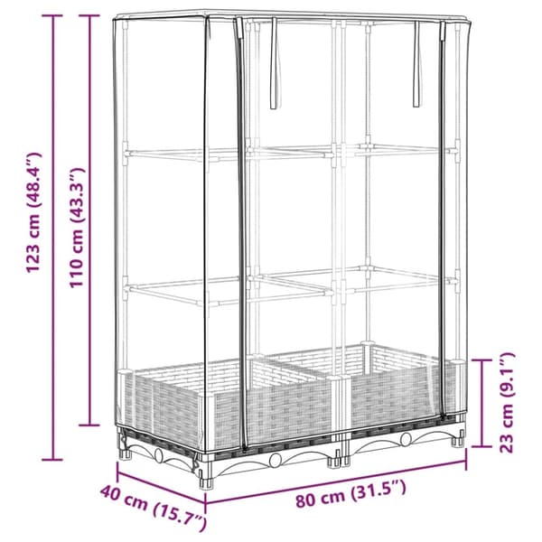 vidaXL højbed med drivhusovertræk 80x40x123 cm rattan-look