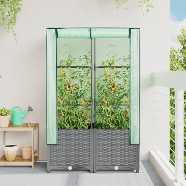 vidaXL højbed med drivhusovertræk 80x40x138 cm rattan-look