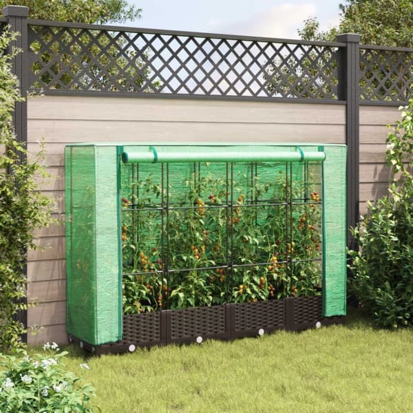 vidaXL højbed med drivhusovertræk 160x40x123 cm rattan-look