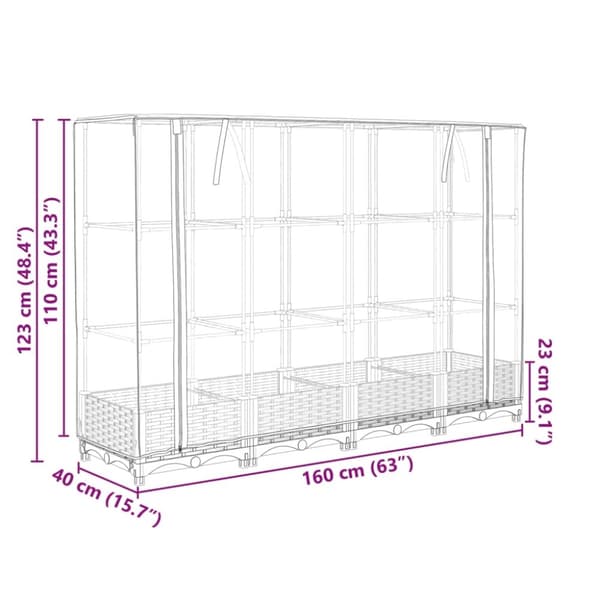 vidaXL højbed med drivhusovertræk 160x40x123 cm rattan-look