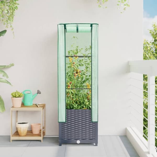 vidaXL højbed med drivhusovertræk 40x40x139 cm rattan-look